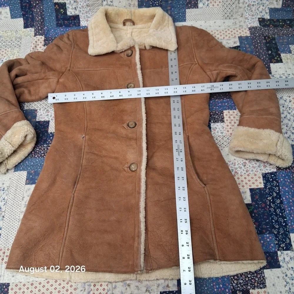 Vintage Womens Shearling Sheepskin Coat Size Small Brown Leather Argentina Long